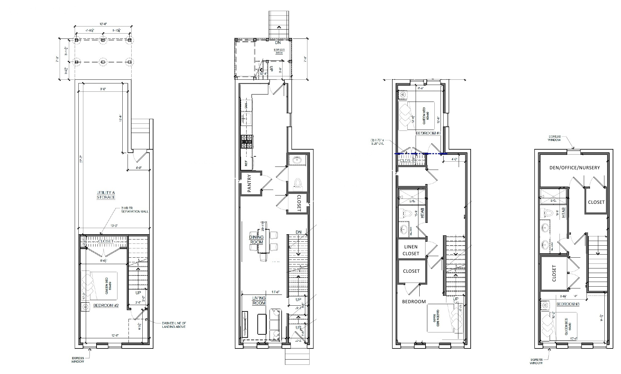 Proposed floor plan for 1037, 1045, and 1047 Brantley Ave, Rev. Option 2