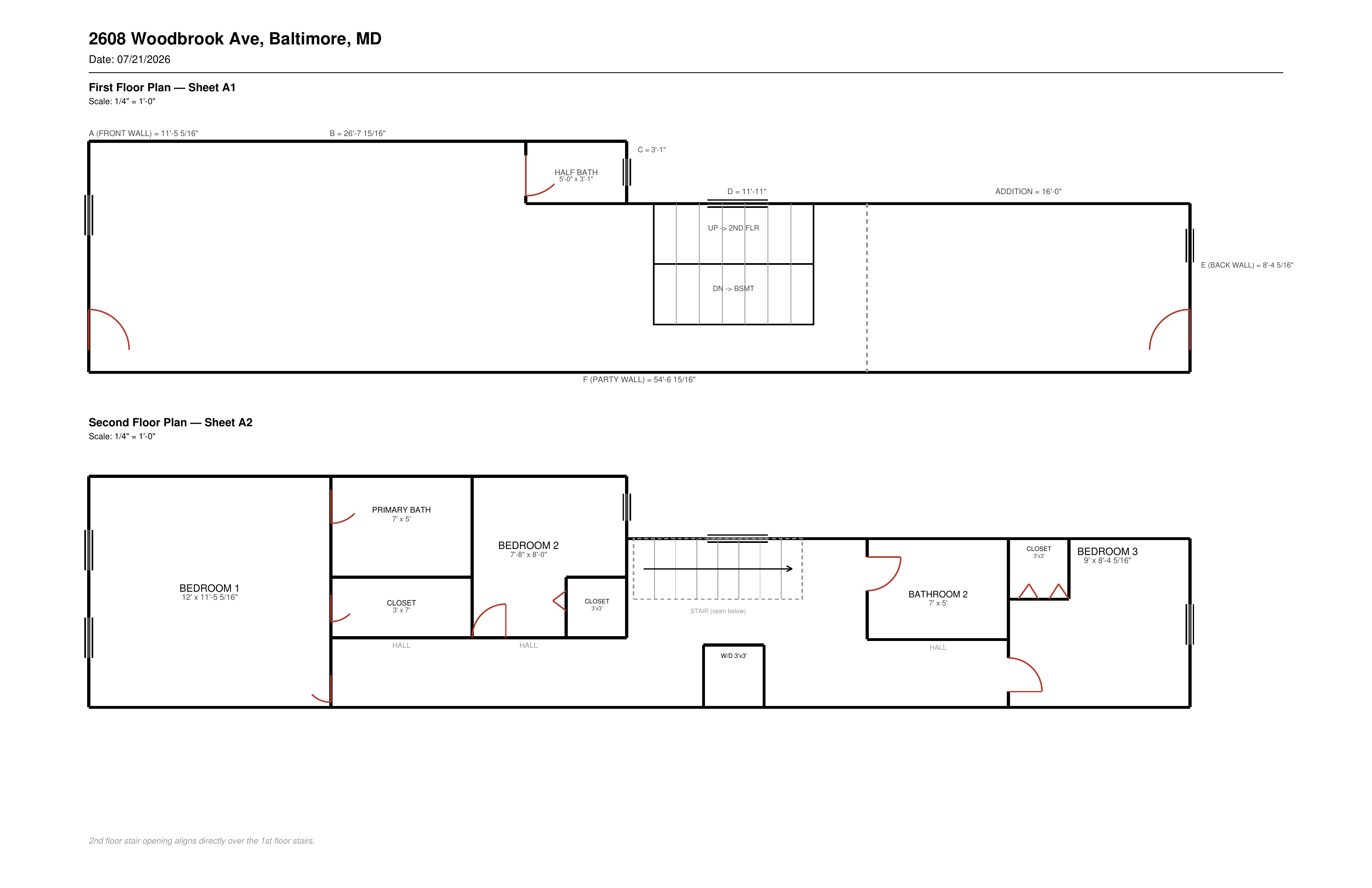 First and second floor plans for 2608 and 2610 Woodbrook Ave